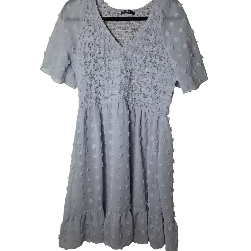 Purple‎ polka dot textured short sleeve summer dress size large